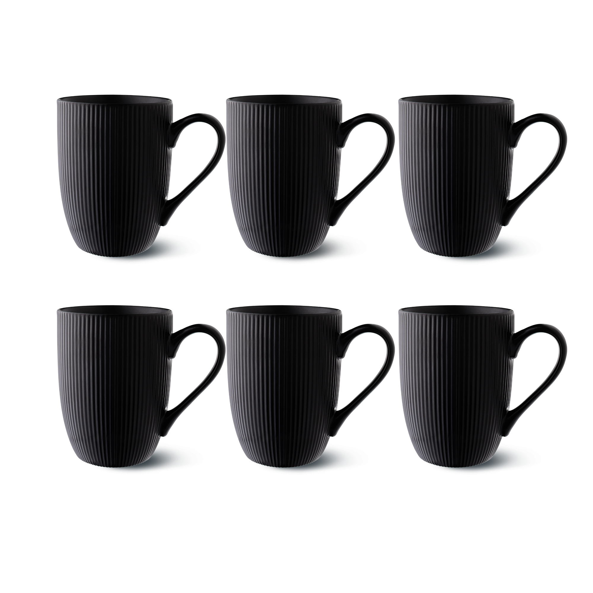 Cosumy Kaffeetassen Set Schwarz – 6 Stück, 350ml, matt & strukturiert