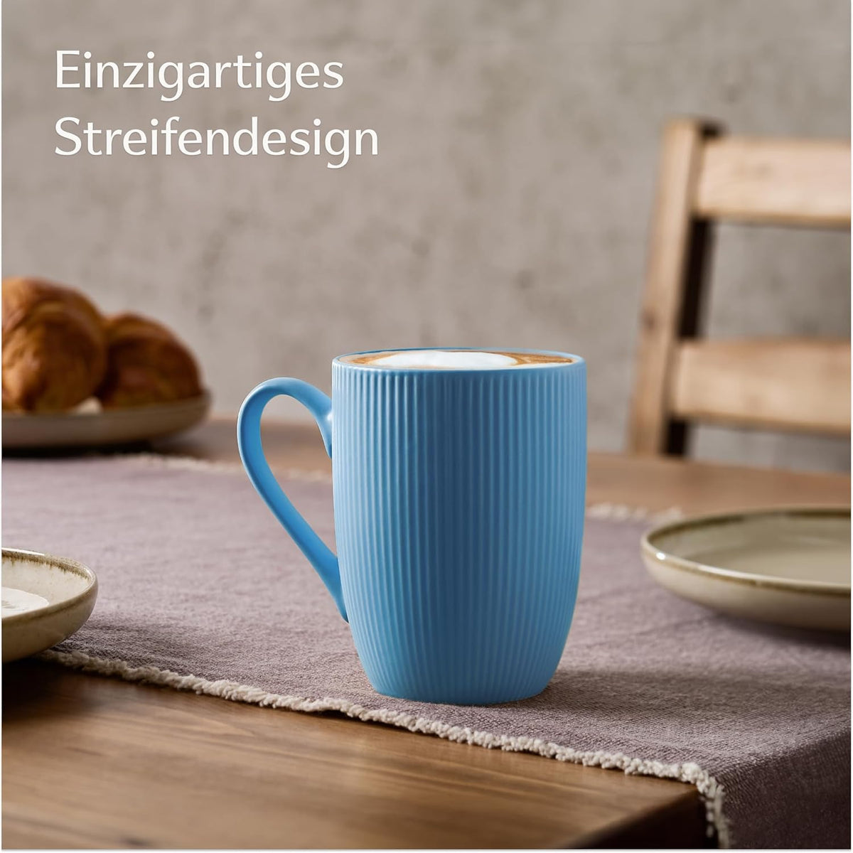 Cosumy Kaffeetassen Set Schwarz – 6 Stück, 350ml, matt & strukturiert