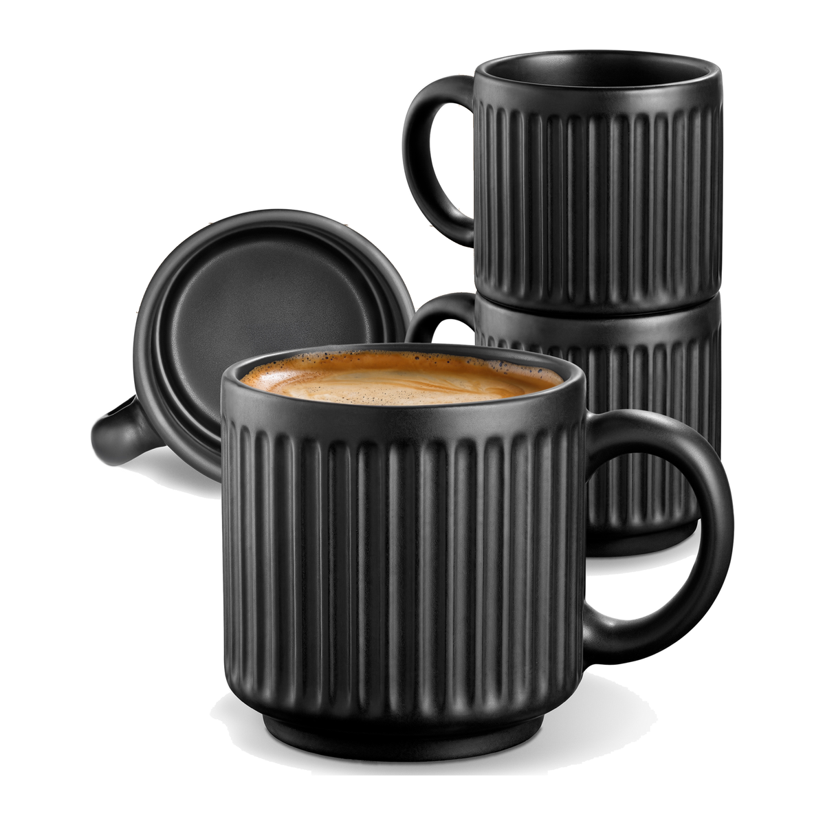 Kaffeetassen Set Rythm Vertikal Schwarz Espresso 80 ml mit Henkel – Hauptbild – Cosumy