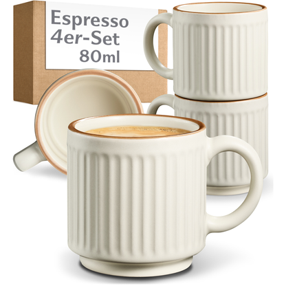 Kaffeetassen Set Rythm Vertikal Beige Espresso 80 ml mit Henkel – Hauptbild – Cosumy