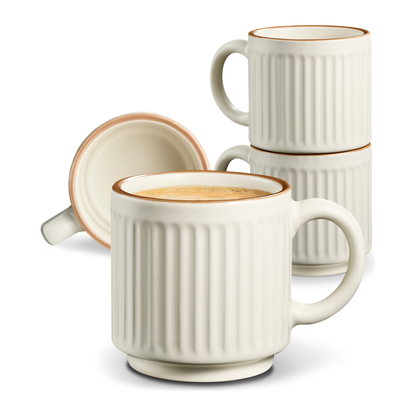 Kaffeetassen Set Rythm Vertikal Beige Espresso 80 ml mit Henkel – Hauptbild – Cosumy