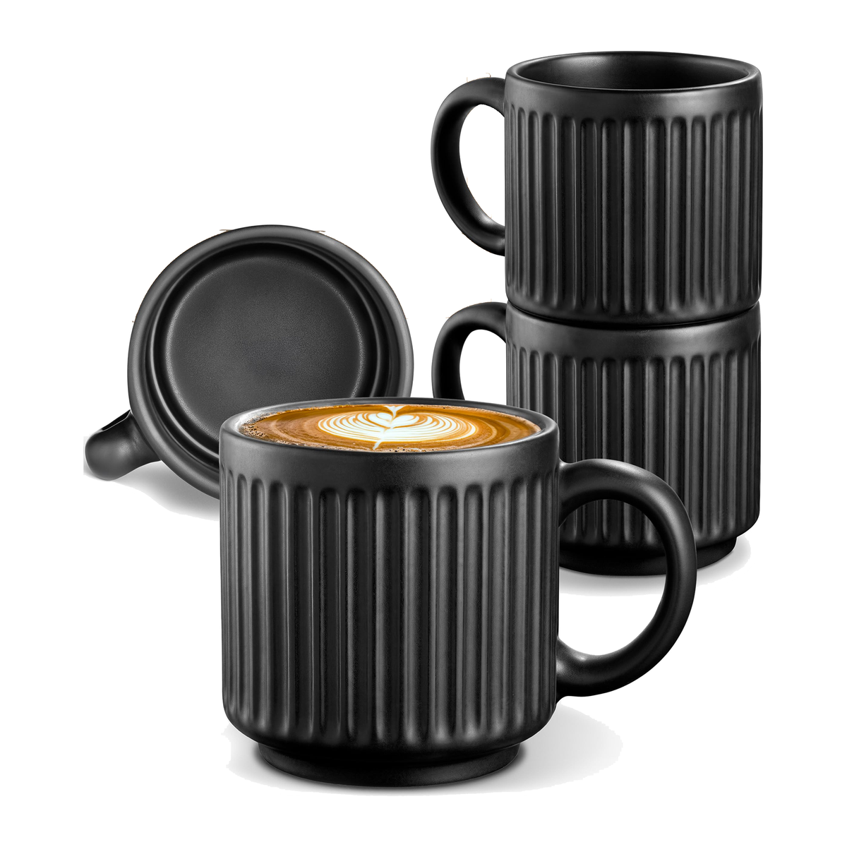 Kaffeetassen Set Rythm Vertikal Schwarz Cappuccino 200 ml mit Henkel – Hauptbild – Cosumy