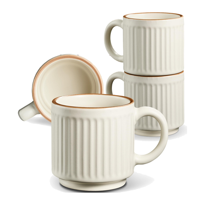 Kaffeetassen Set Rythm Vertikal Beige Cappuccino 200 ml mit Henkel – Hauptbild – Cosumy