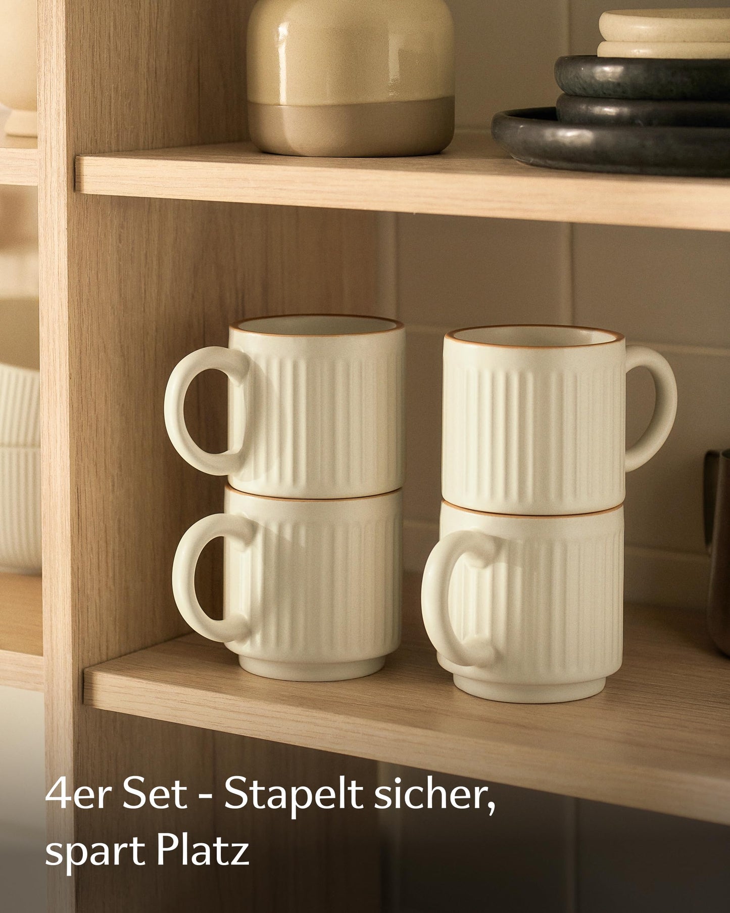 Kaffeetassen Set Rythm Vertikal Beige mit Henkel – Bild 2 – Cosumy