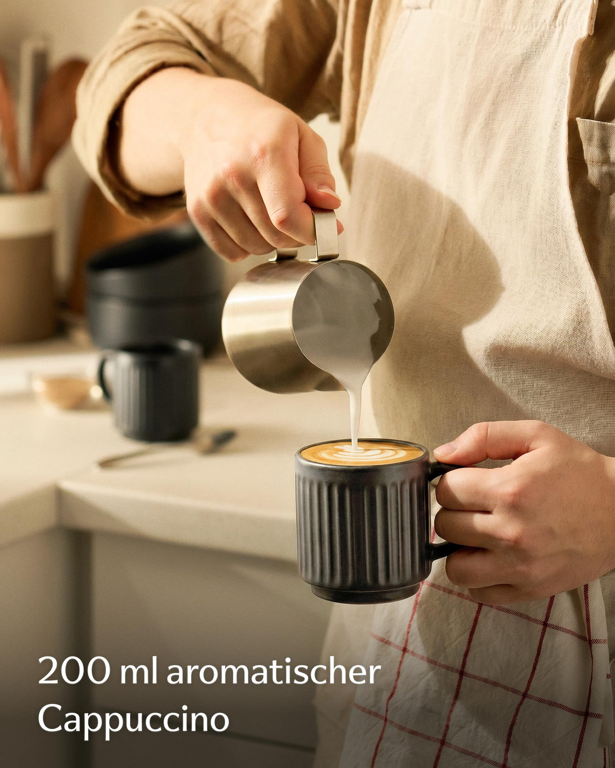 Kaffeetassen Set Rythm Vertikal Schwarz mit Henkel – Bild 3 – Cosumy