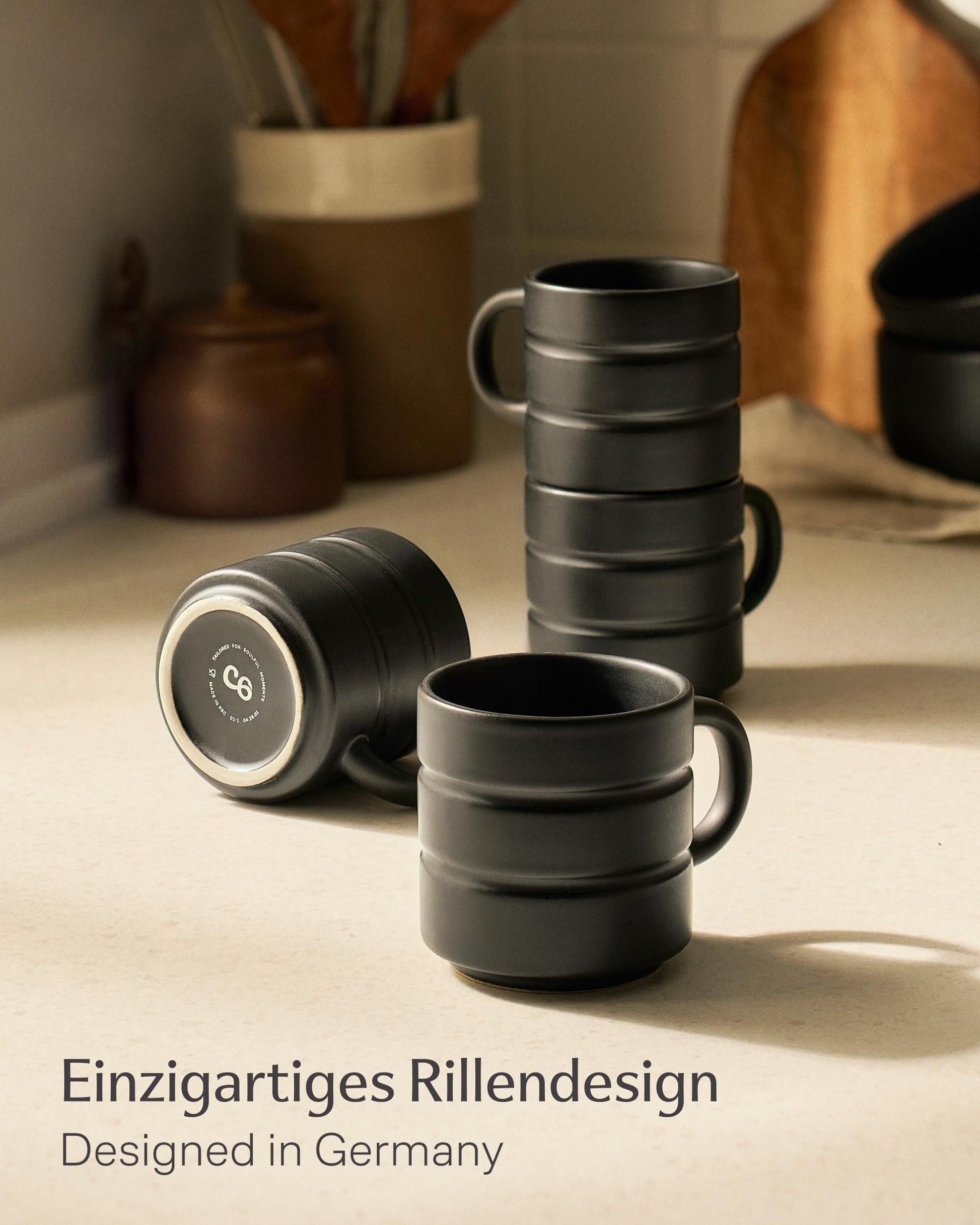 Kaffeetassen Set Rythm Schwarz mit Henkel – Bild 5 – Cosumy