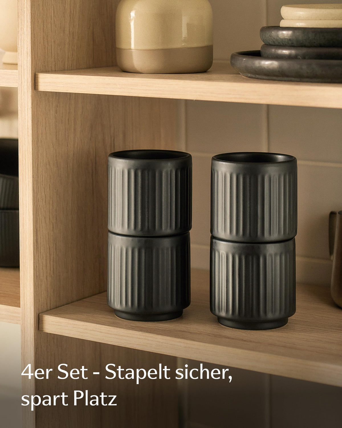 Kaffeetassen Set Rythm Vertikal Schwarz ohne Henkel – Bild 2 – Cosumy