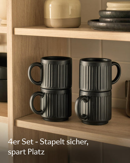 Kaffeetassen Set Rythm Vertikal Schwarz mit Henkel – Bild 2 – Cosumy