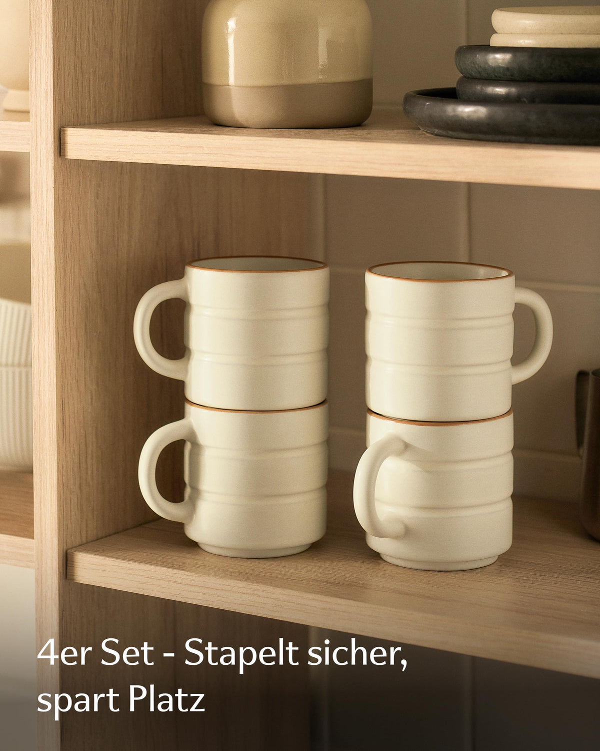 Kaffeetassen Set Rythm Beige mit Henkel – Bild 2 – Cosumy