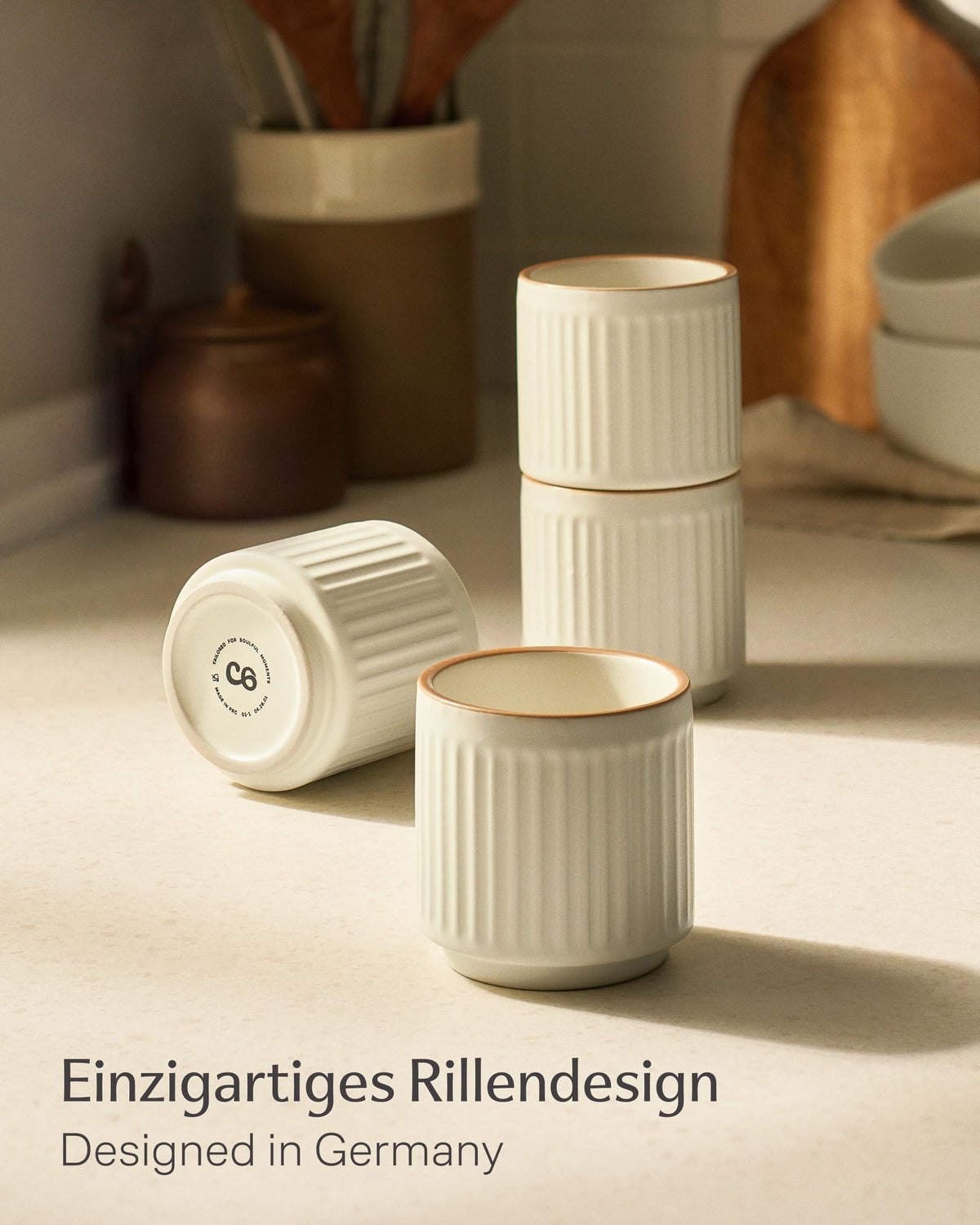Kaffeetassen Set Rythm Vertikal Beige ohne Henkel – Bild 5 – Cosumy