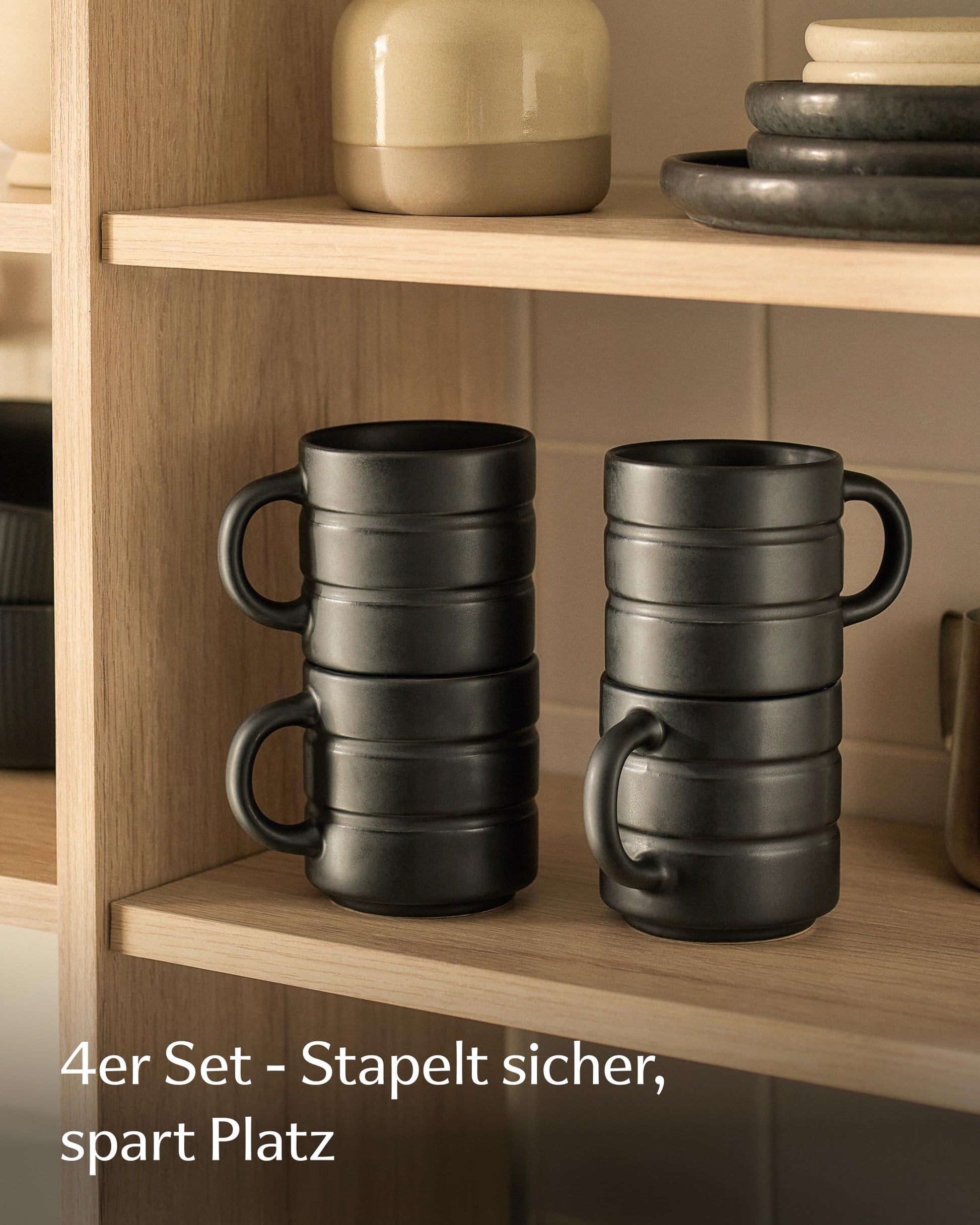 Kaffeetassen Set Rythm Schwarz mit Henkel – Bild 2 – Cosumy