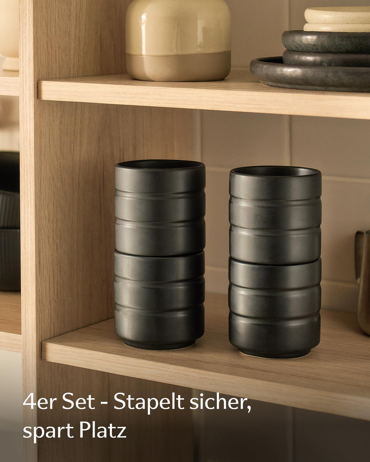Kaffeetassen Set Rythm Schwarz ohne Henkel – Bild 2 – Cosumy