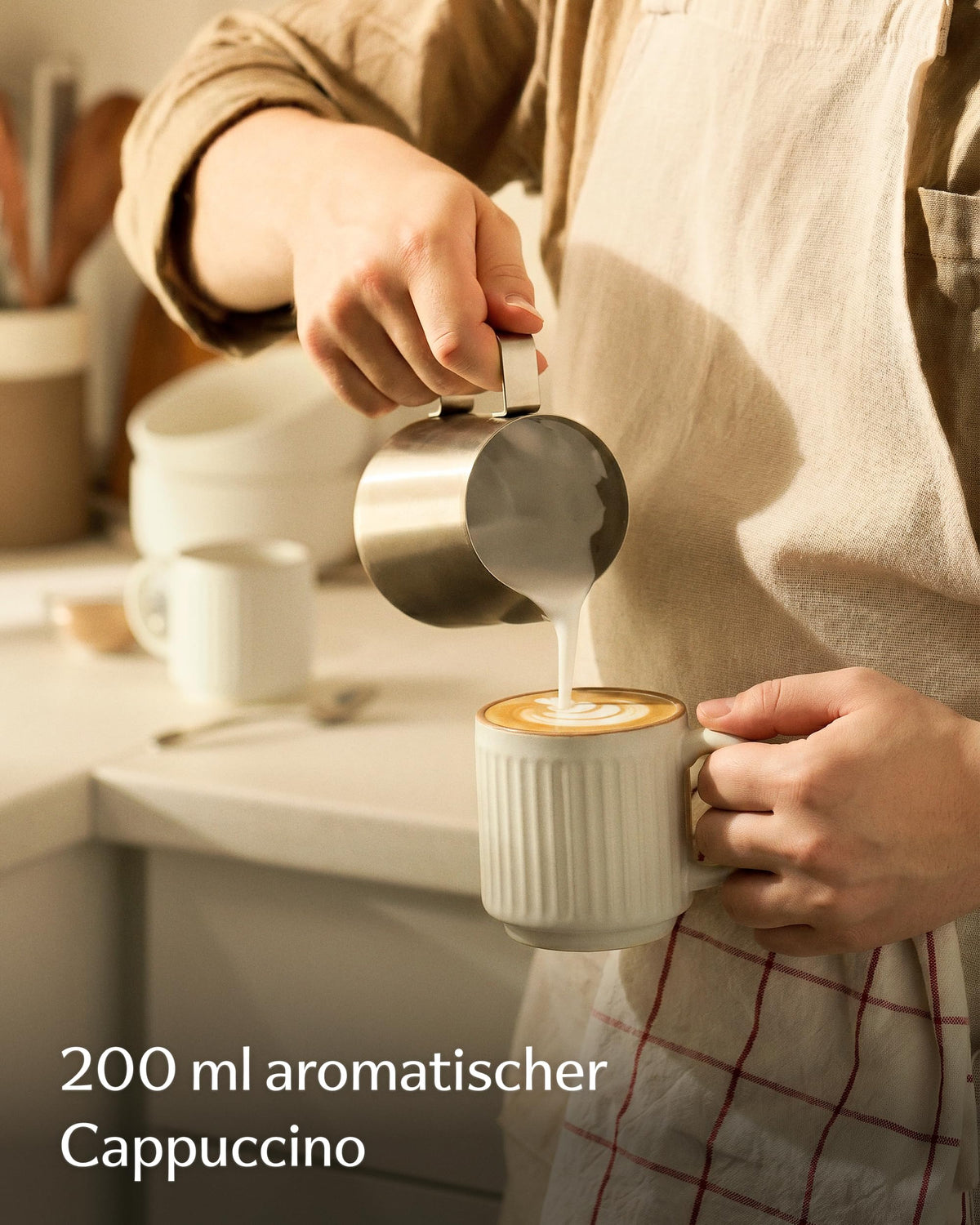 Kaffeetassen Set Rythm Vertikal Beige mit Henkel – Bild 3 – Cosumy