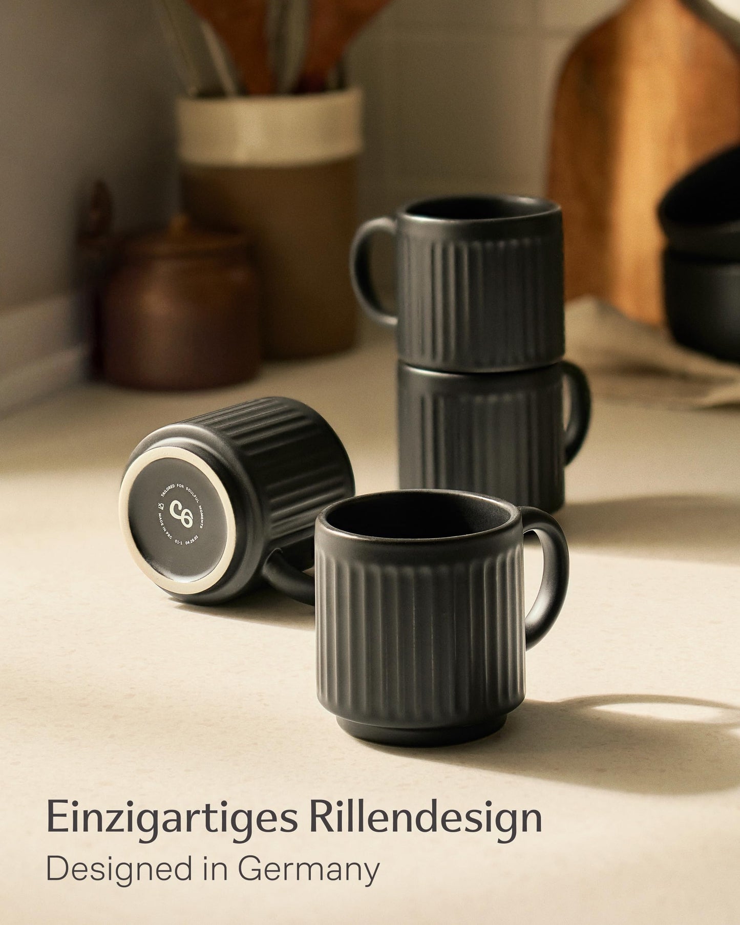 Kaffeetassen Set Rythm Vertikal Schwarz mit Henkel – Bild 5 – Cosumy