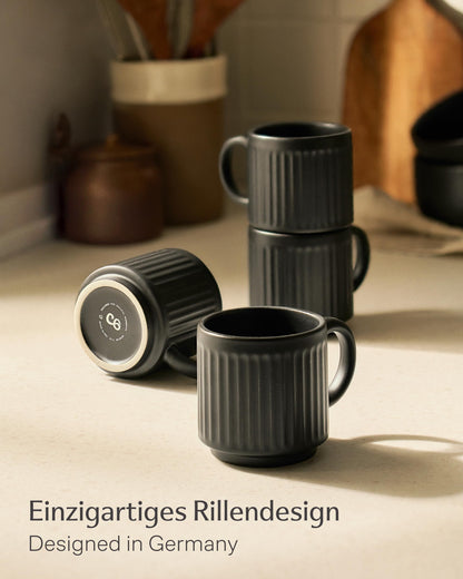 Kaffeetassen Set Rythm Vertikal Schwarz mit Henkel – Bild 5 – Cosumy