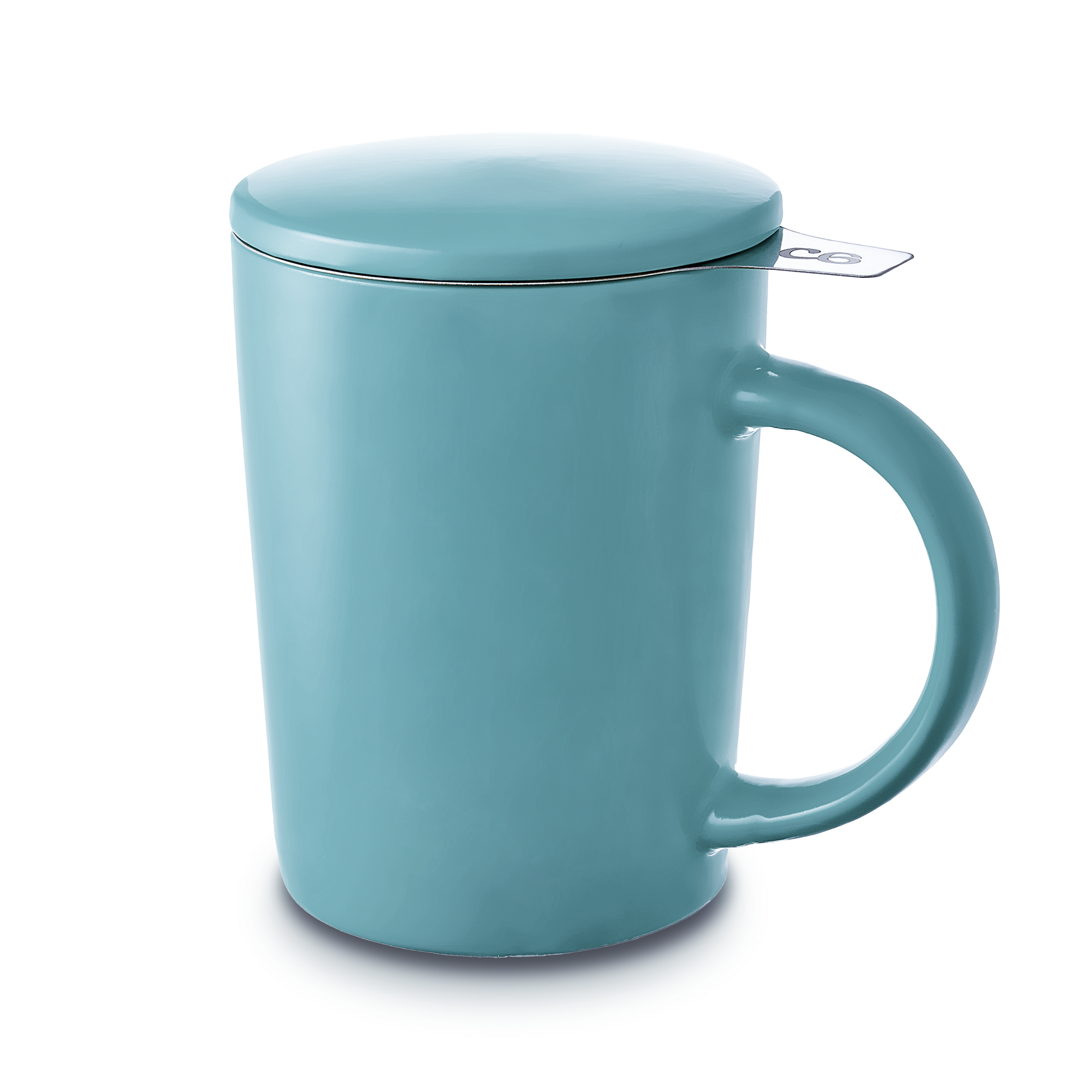 Cosumy Teetasse aus Keramik 400 ml in hellblau (Aqua blau, mit Edelstahlsieb und Keramikdeckel – hitzebeständig, für losen Tee