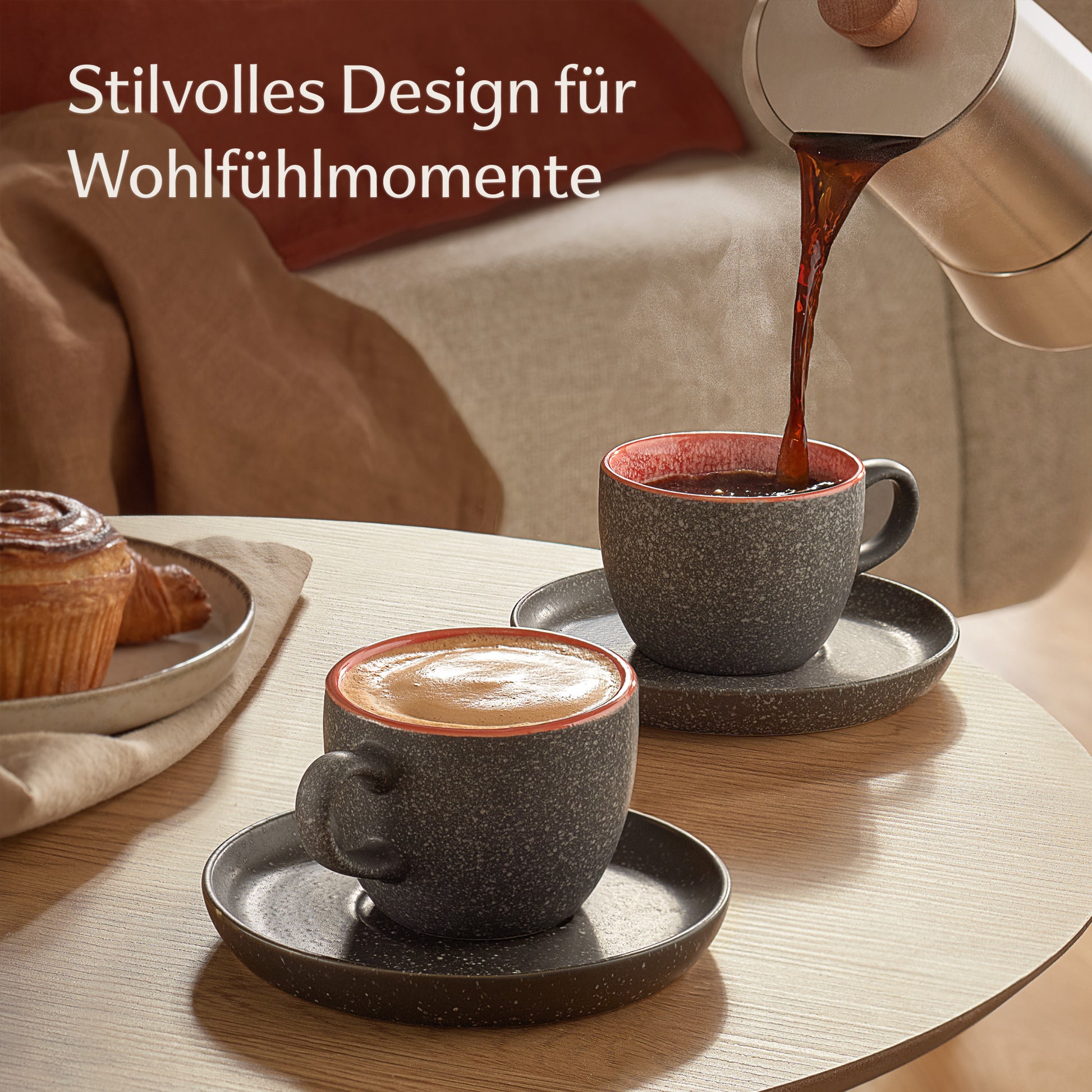 Cosumy Cappuccino-Tassen 4er Set – 200 ml Keramik & Untertassen