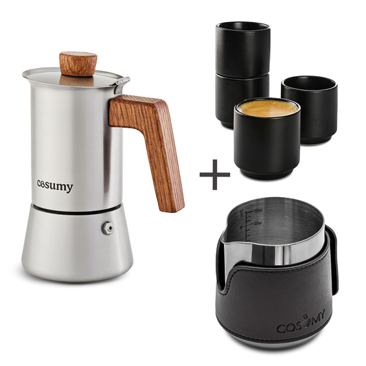 Espressoritual Set – Espressokocher, Milchkännchen & Espressotassen