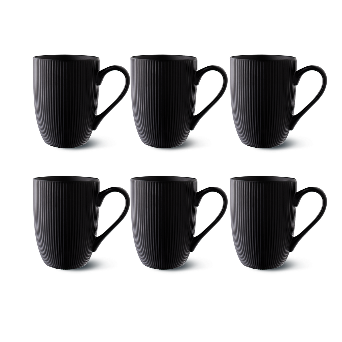 Cosumy Kaffeetassen Set Schwarz – 6 Stück, 350ml, matt & strukturiert