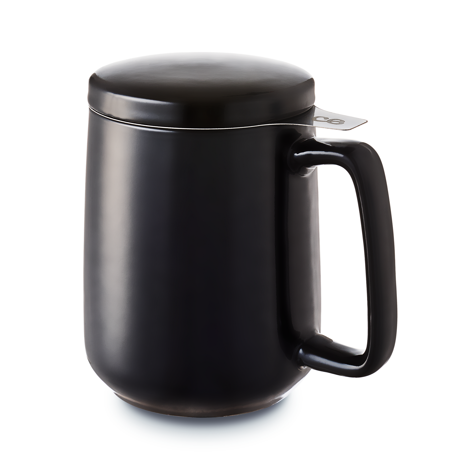Cosumy Teetasse aus Keramik 500 ml in schwarz, mit Edelstahlsieb und Keramikdeckel – hitzebeständig, für losen Tee