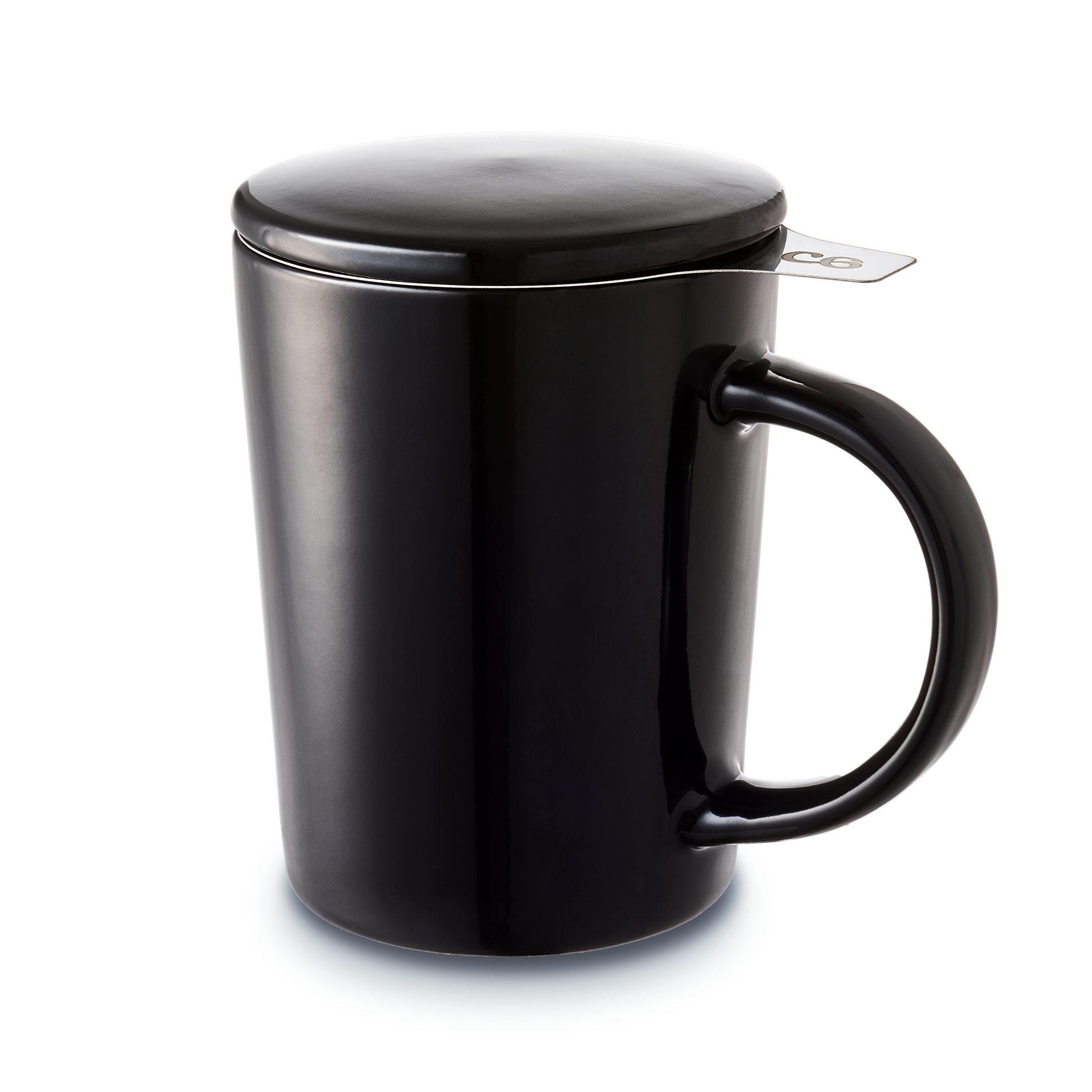 Cosumy Teetasse aus Keramik 400 ml in schwarz (Mitternachtsschwarz), mit Edelstahlsieb und Keramikdeckel – hitzebeständig, für losen Tee
