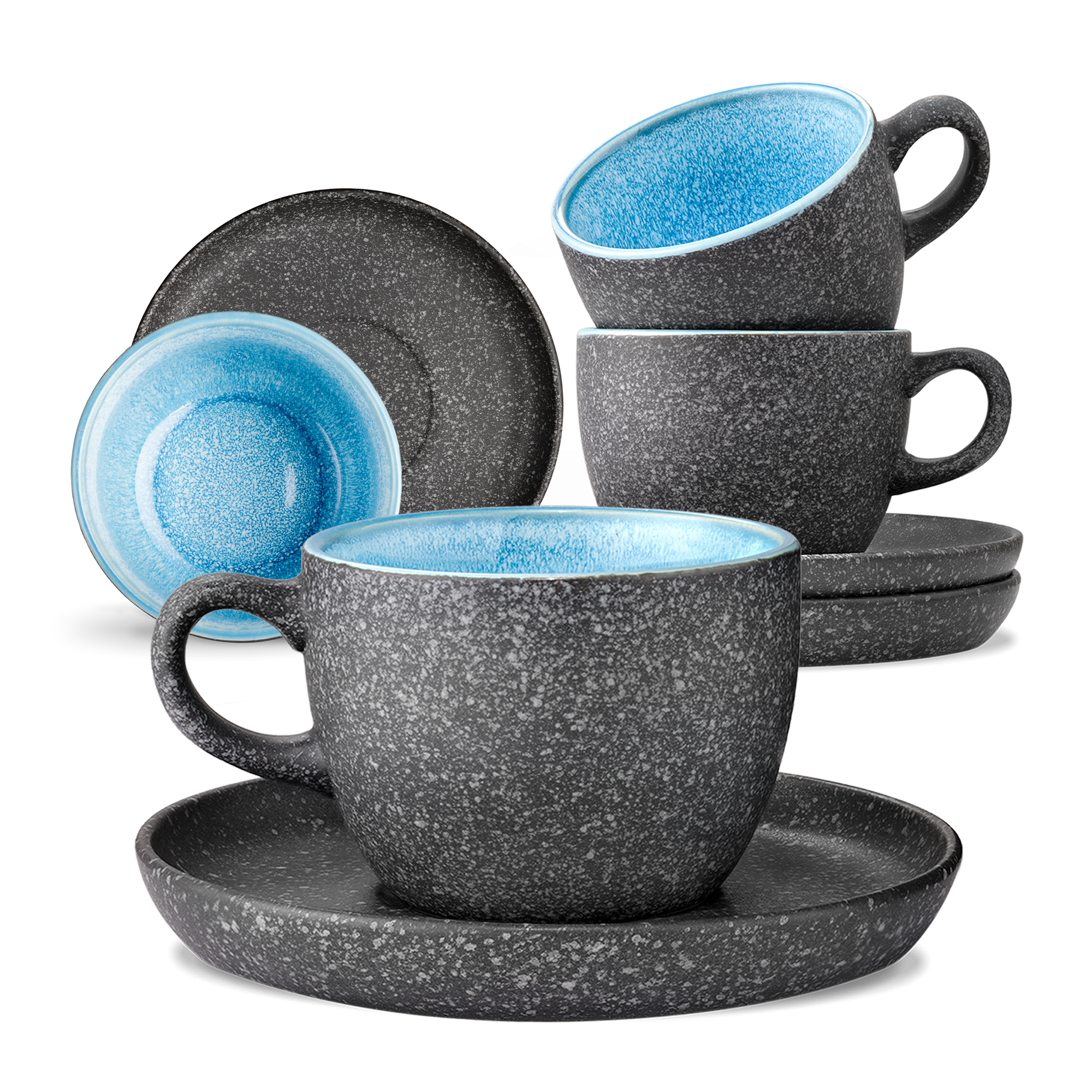 Cosumy Cappuccino-Tassen 4er Set – 200 ml Keramik & Untertassen