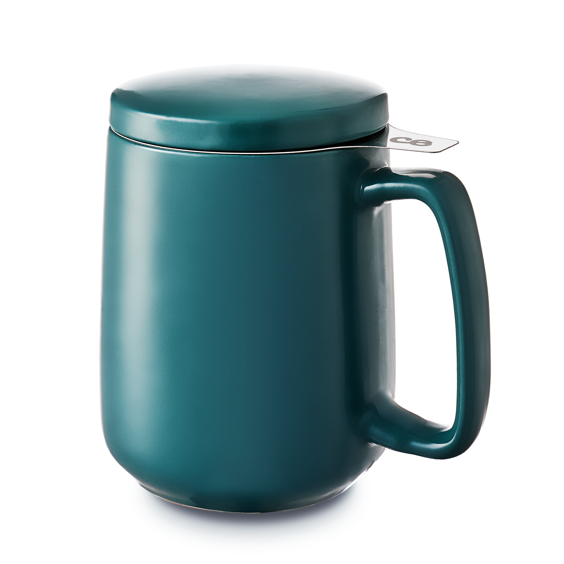 Cosumy Teetasse aus Keramik 500 ml in dunkelteal, mit Edelstahlsieb und Keramikdeckel – hitzebeständig, für losen Tee