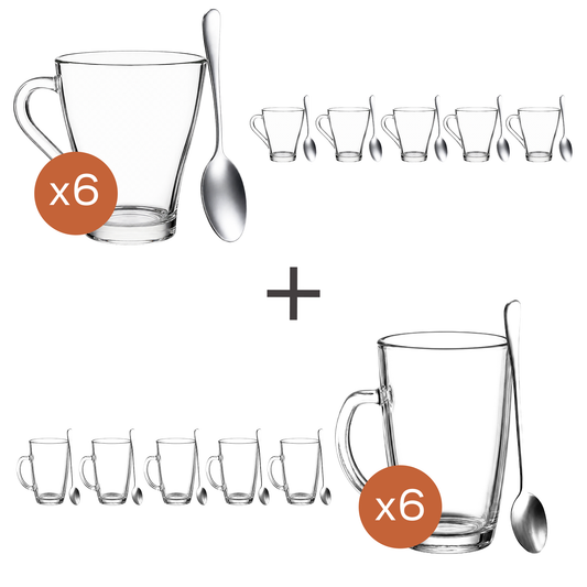 Gläser-Set Cappuccino & Latte Macchiato – 12 Gläser mit Löffeln