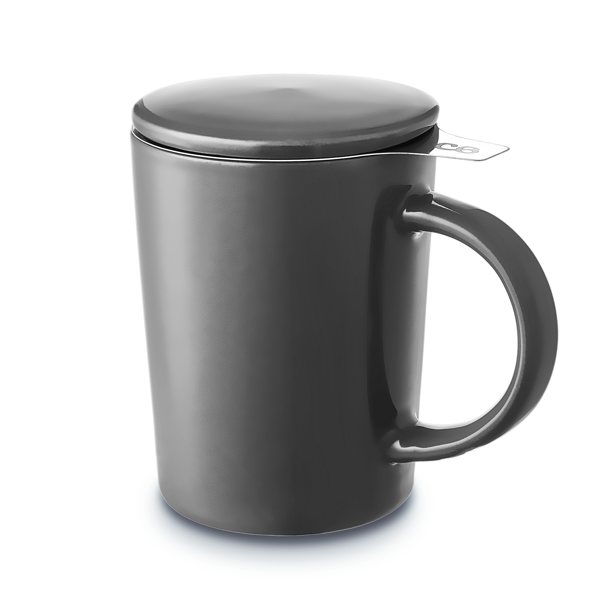 Cosumy Teetasse aus Keramik 400 ml in grau (Anthrazit), mit Edelstahlsieb und Keramikdeckel – hitzebeständig, für losen Tee