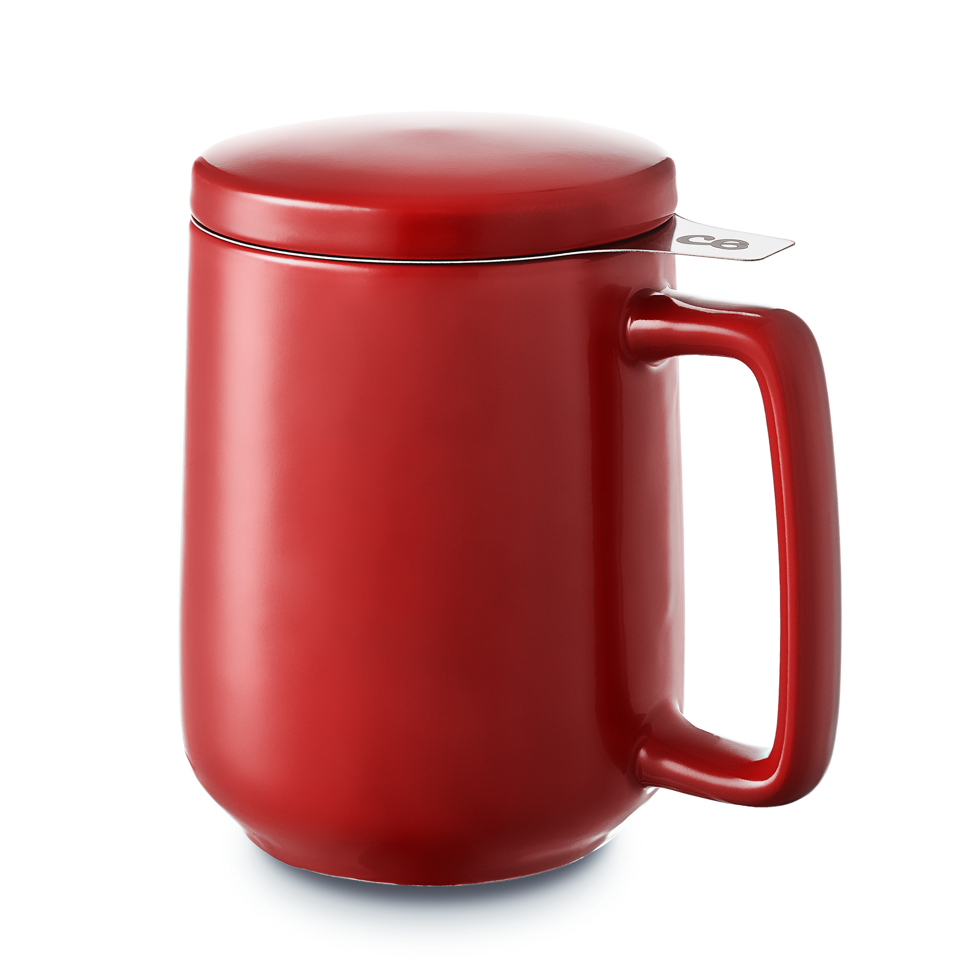 Cosumy Teetasse aus Keramik 500 ml in rot (Rubinrot), mit Edelstahlsieb und Keramikdeckel – hitzebeständig, für losen Tee
