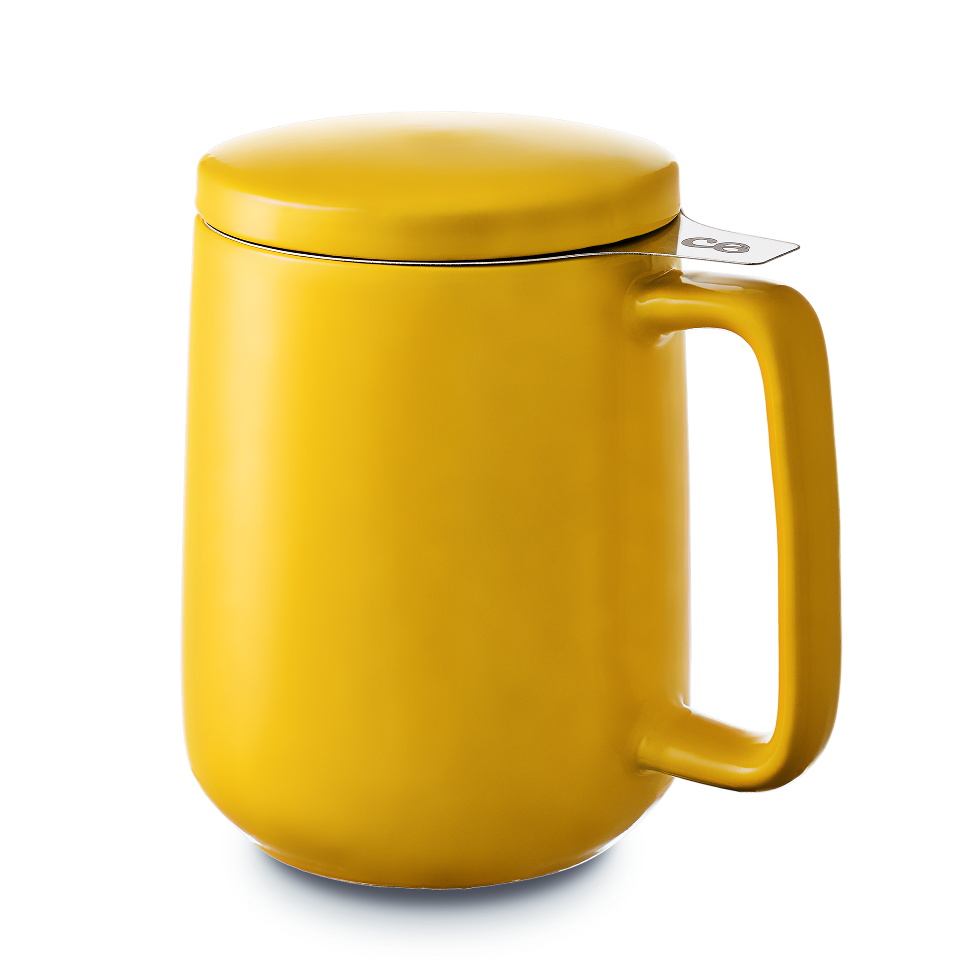 Cosumy Teetasse aus Keramik 500 ml in gelb, mit Edelstahlsieb und Keramikdeckel – hitzebeständig, für losen Tee